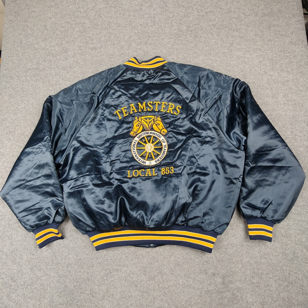 Vintage King Louie Jacket Mens XL Blue Bomber Satin Teamsters Local 853 Union
